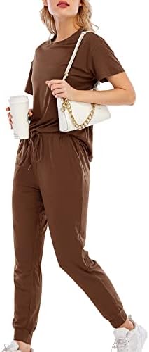 סטים לנשים עם שרוול קצר של נשים עם כיסים 2 תלבושות תלבושות טרקלין ללבוש מכנסיים ארוכים